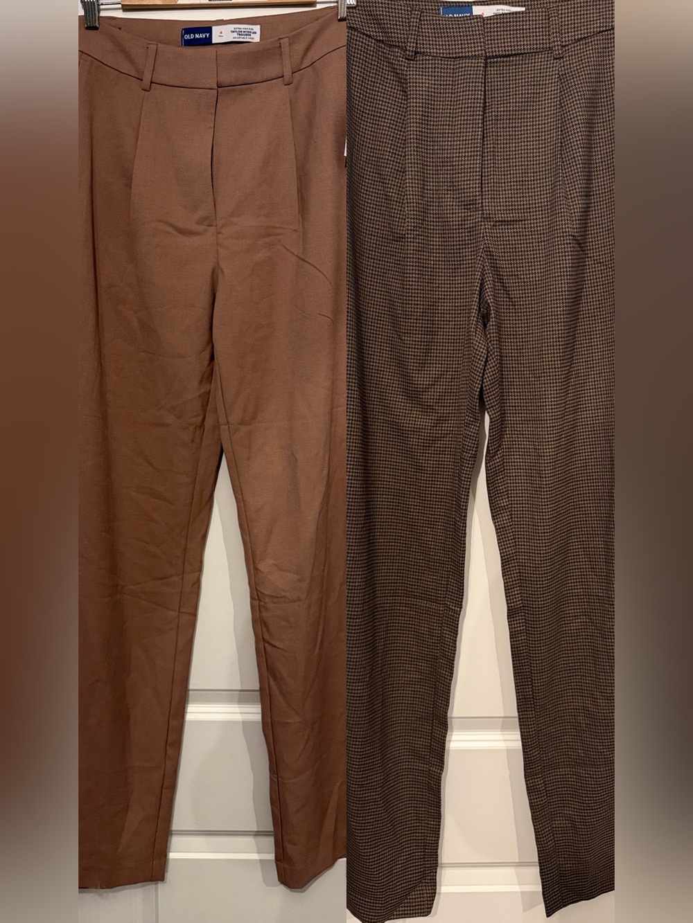 NWT 2 Pair Bundle Wide Leg Trousers Pink, Brown Houndstooth Dress Pants 6 Tall